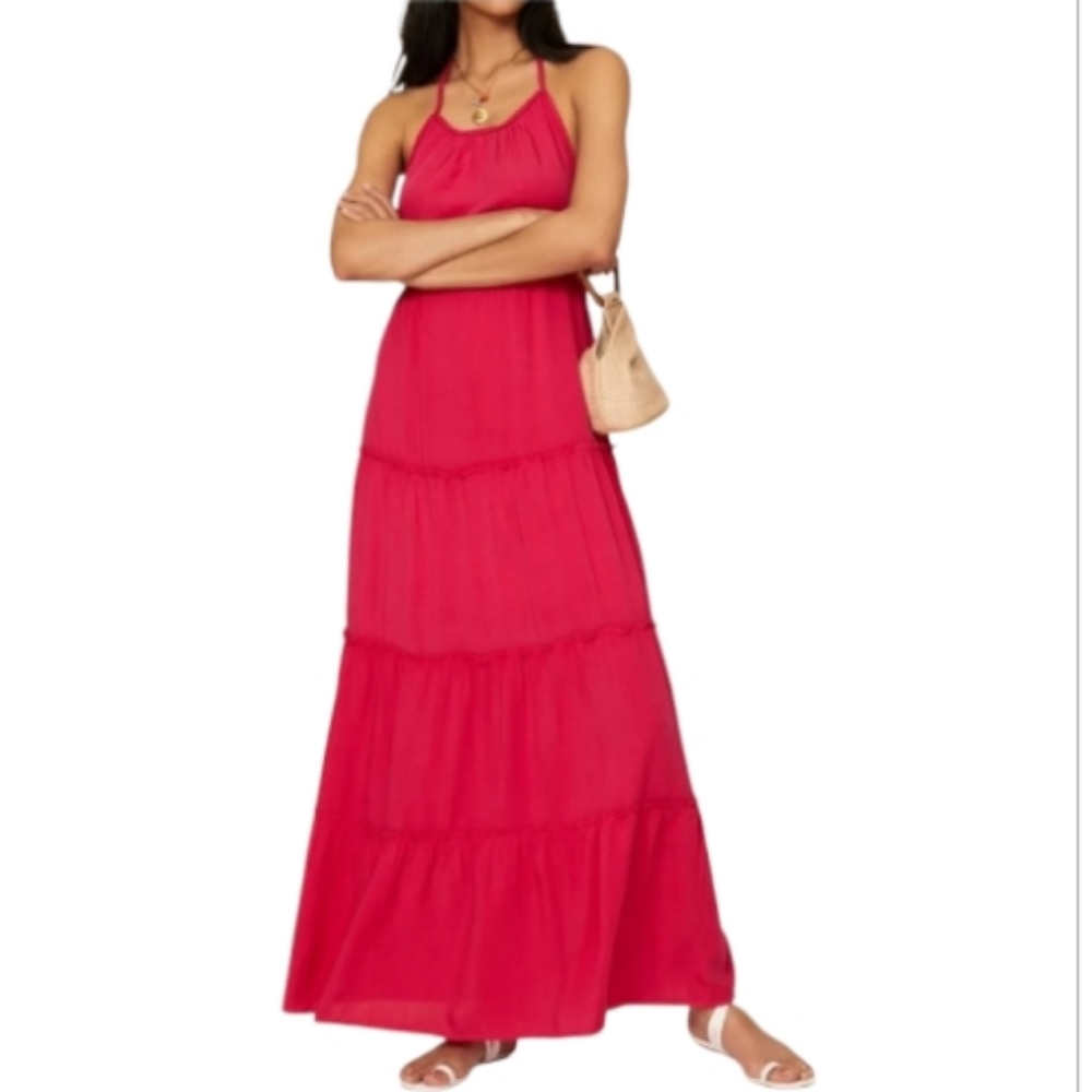 Slate & Willow, Red, Tiered Skirt, Halter, Maxi Dress, Size Small